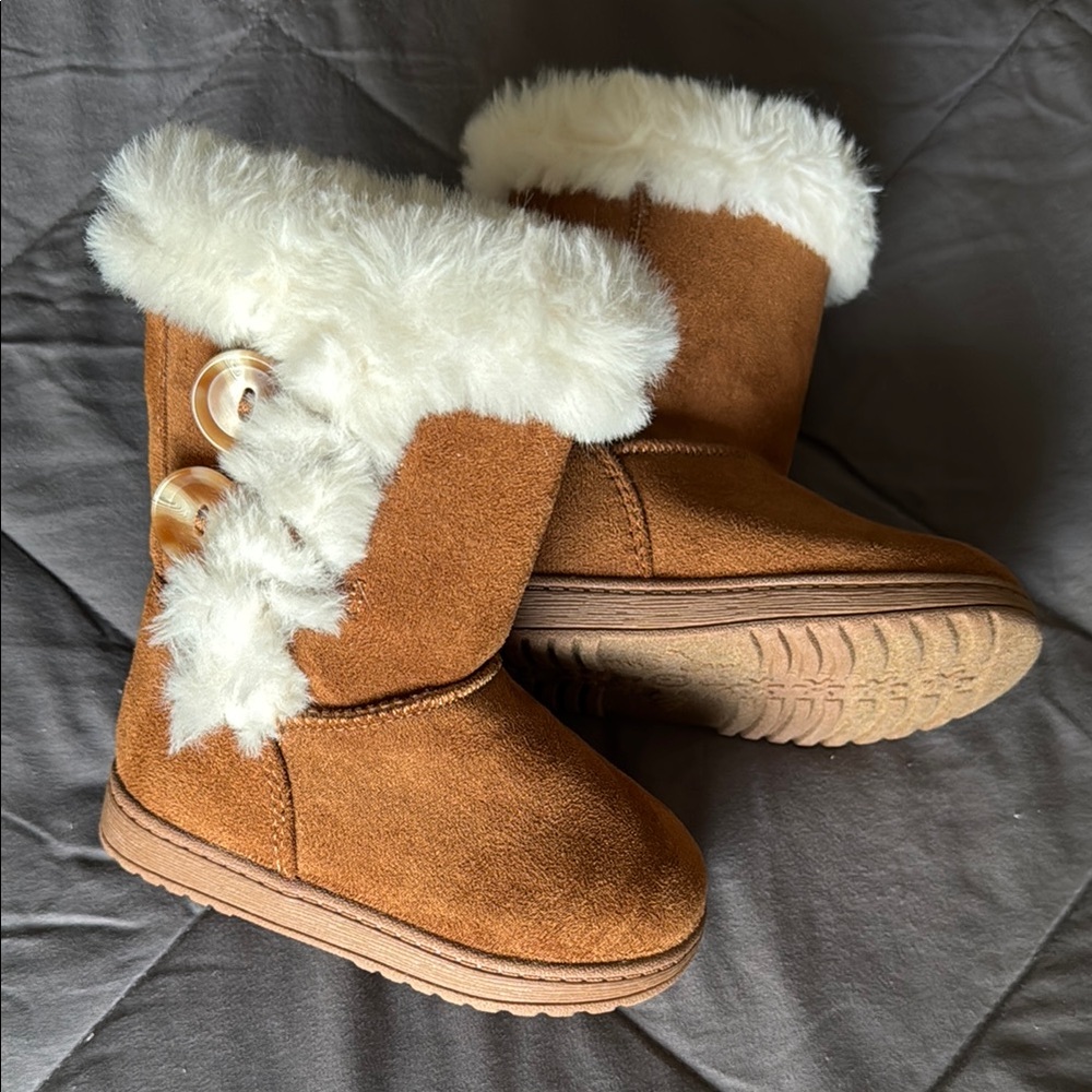 Toddler Cozy Tan Faux Fur Button Boots